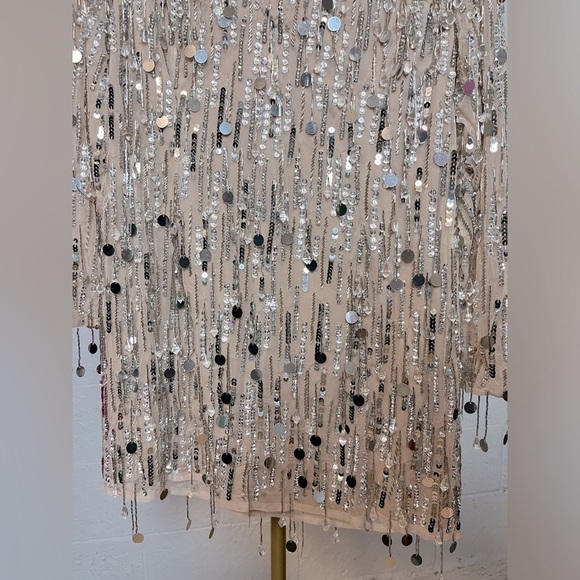 Mac Duggal 92850 Ling Sleeve Beaded Fringe Plunge Neck Dress - Picture 10 of 12